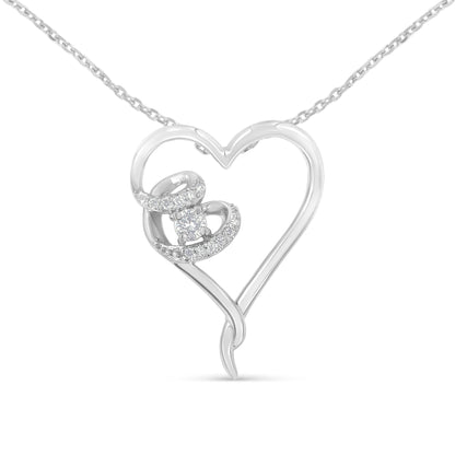 .925 Sterling Silver 1/10 cttw Diamond Heart Pendant Necklace (H-I, I1-I2) Bids.com