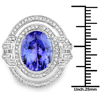 14K White Gold 6.83 Carat Genuine Tanzanite and White Diamond Ring Bids.com