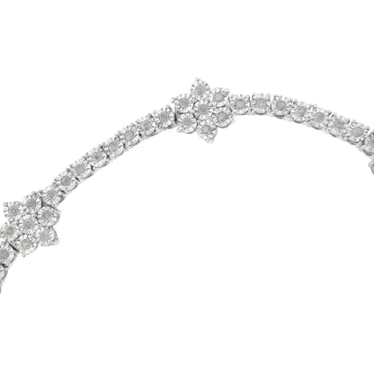 .925 Sterling Silver 1.0 cttw Miracle-Set Diamond Floral Station Tennis Bracelet (I-J Color, I3 Clarity) - 7-1/2" Bids.com