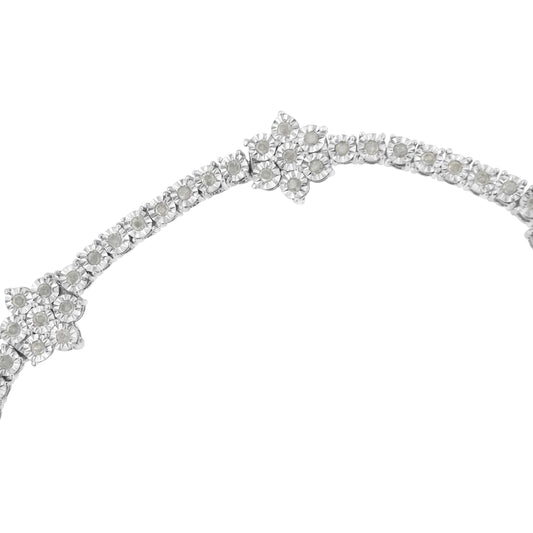 .925 Sterling Silver 1.0 cttw Miracle-Set Diamond Floral Station Tennis Bracelet (I-J Color, I3 Clarity) - 7-1/2" Bids.com
