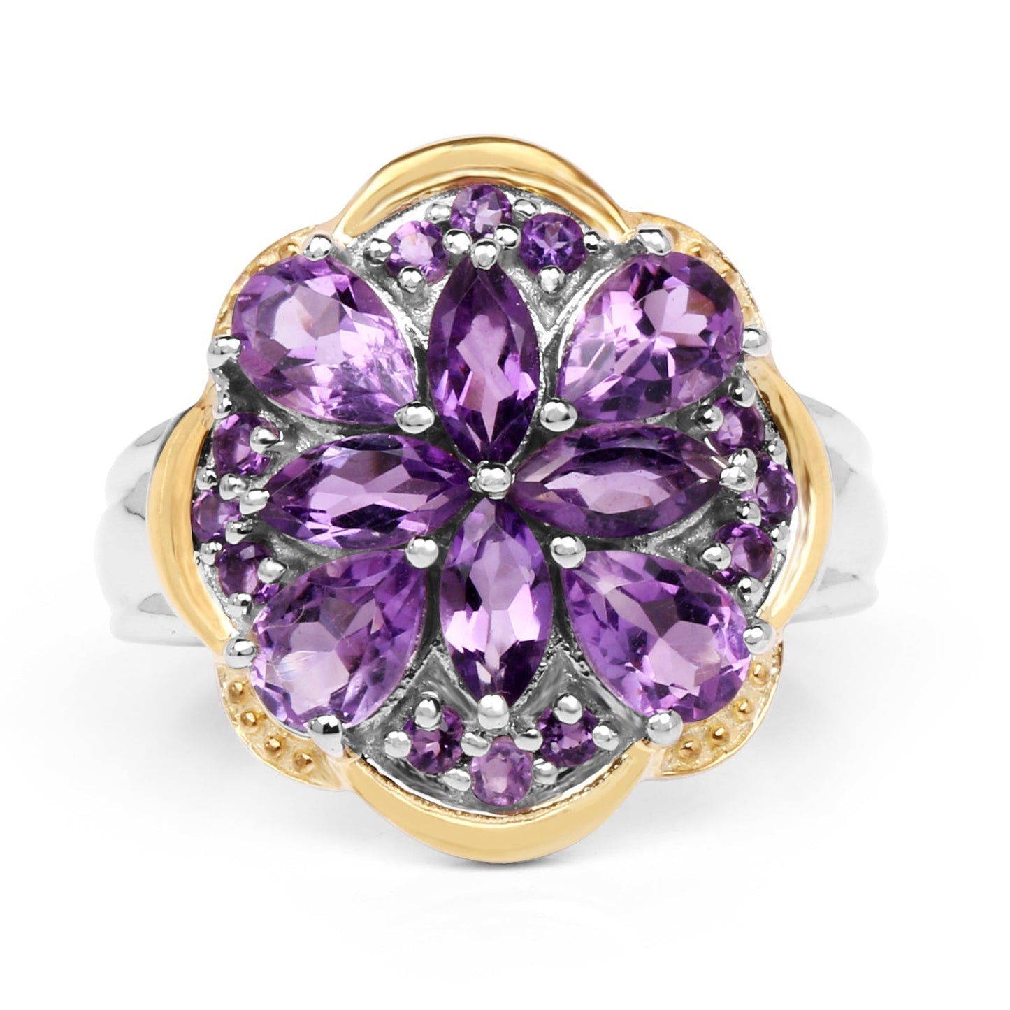 Two Tone Plated 2.66 Carat Genuine Amethyst .925 Sterling Silver Ring Bids.com