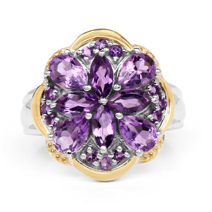 Two Tone Plated 2.66 Carat Genuine Amethyst .925 Sterling Silver Ring Bids.com