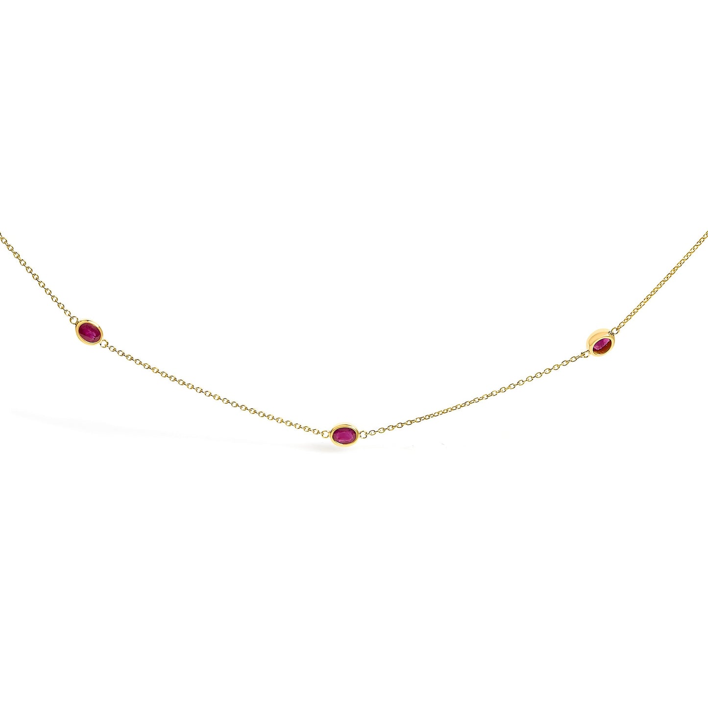 14K Yellow Gold Bezel Set 4x3 mm Oval Red Ruby Station Necklace - 18 Inches Bids.com