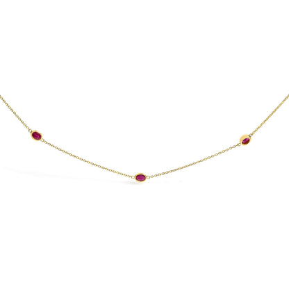 14K Yellow Gold Bezel Set 4x3 mm Oval Red Ruby Station Necklace - 18 Inches Bids.com