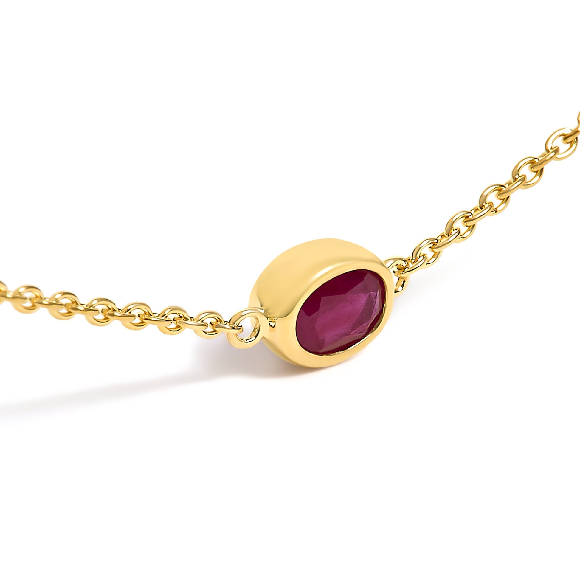 14K Yellow Gold Bezel Set 4x3 mm Oval Red Ruby Station Necklace - 18 Inches Bids.com