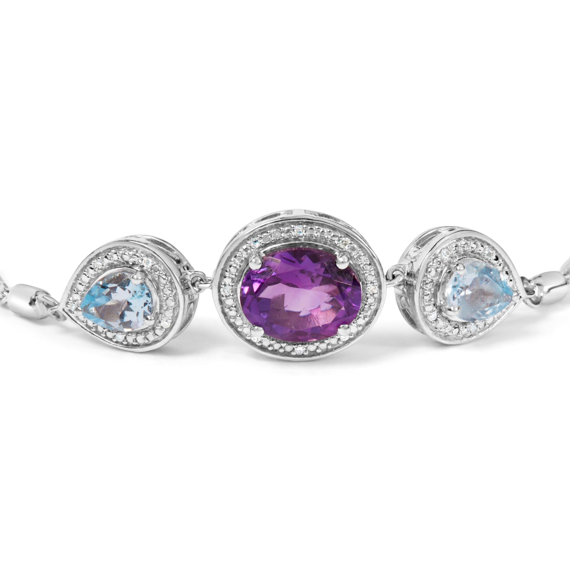 .925 Sterling Silver Oval Amethyst and Pear Blue Topaz with Diamond Accent Lariat 4â€-10â€ Adjustable Bolo Bracelet (H-I Color, SI1-SI2 Clarity) Bids.com