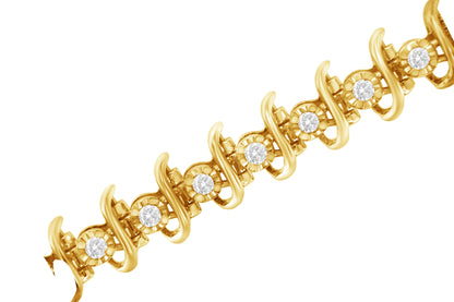 10KT Yellow Gold Plated .925 Sterling Silver 1 cttw Prong-Set Diamond Link Bracelet (J-K, I1-I2) - 7.5" Bids.com