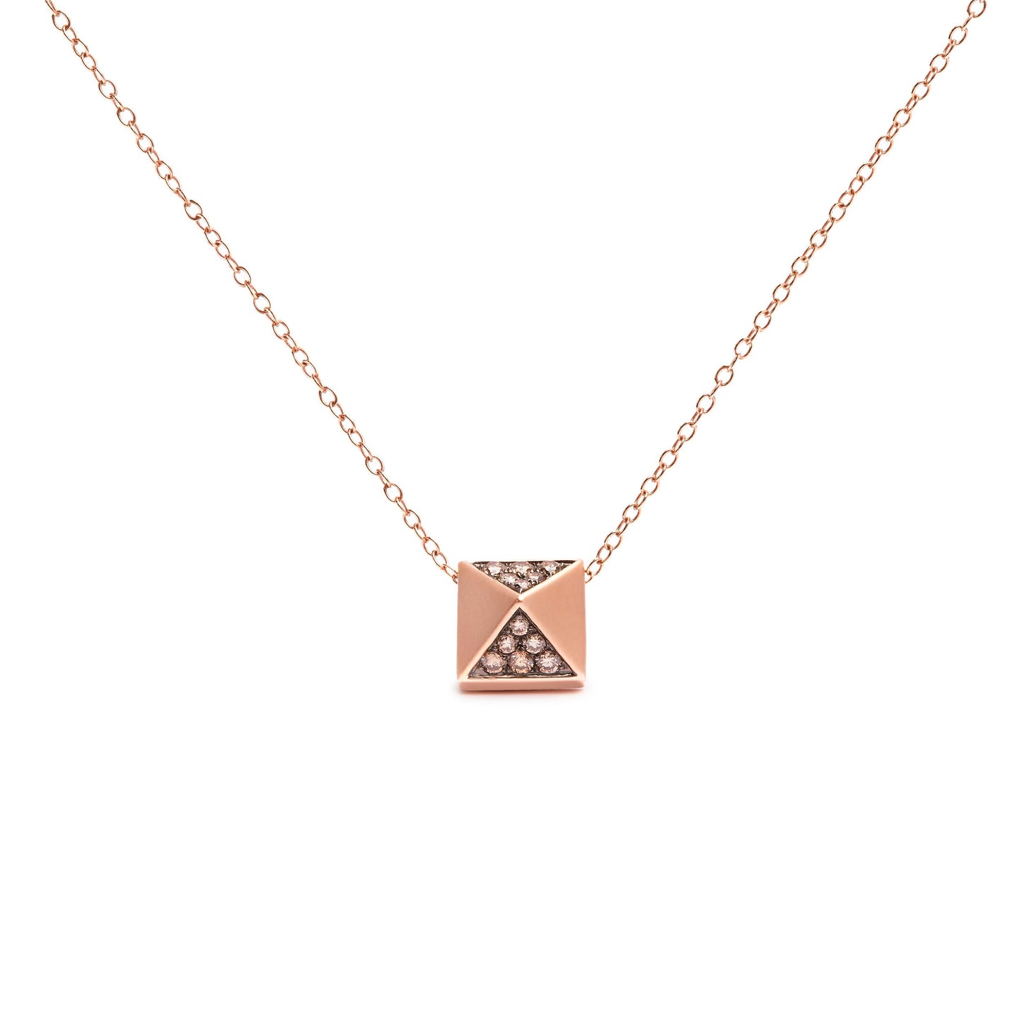 14K Rose Gold 1/4 Cttw Brown Diamond Matte Finished Pyramid Pendant Necklace (Brown Color, SI1-SI2 Clarity) - 18" Inches Bids.com