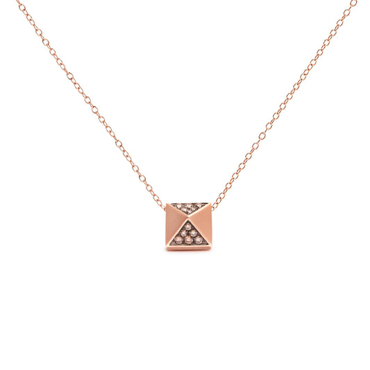 14K Rose Gold 1/4 Cttw Brown Diamond Matte Finished Pyramid Pendant Necklace (Brown Color, SI1-SI2 Clarity) - 18" Inches Bids.com