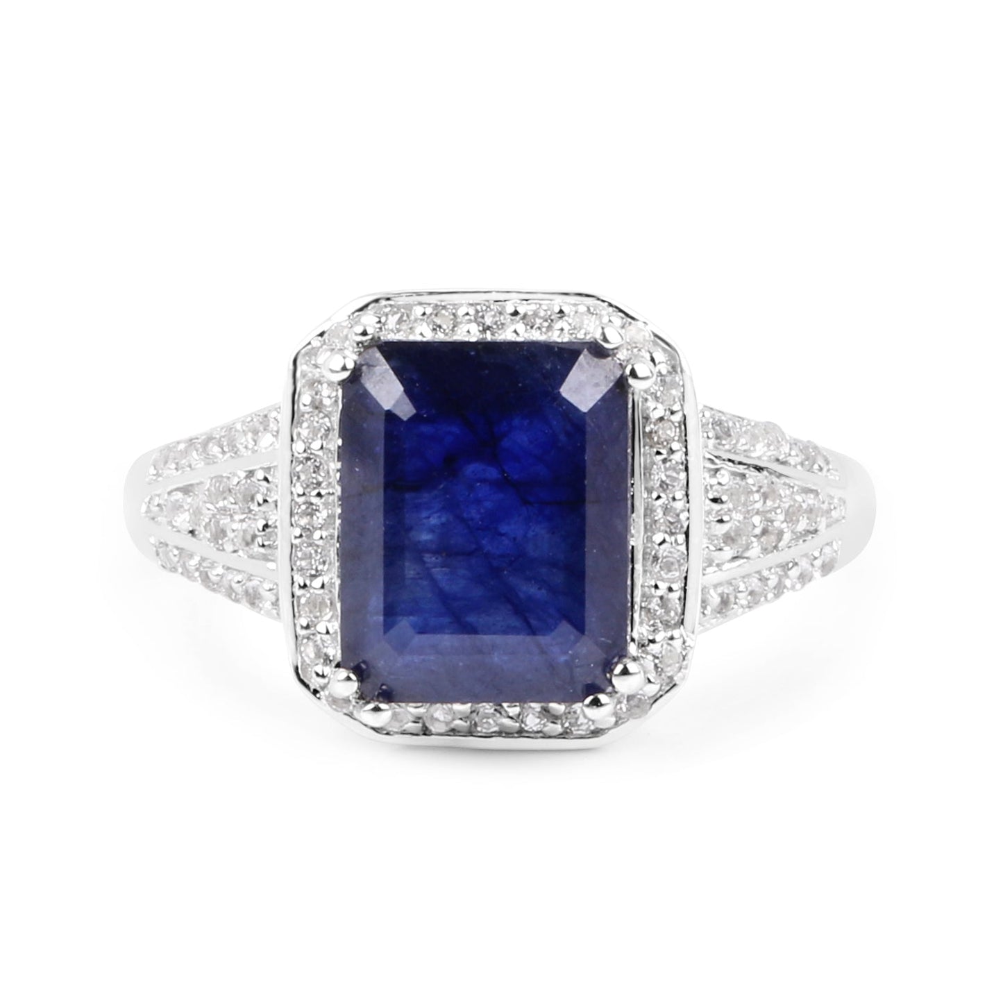 4.80 Carat Glass Filled Sapphire and White Topaz .925 Sterling Silver Ring Bids.com