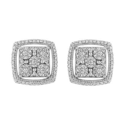 .925 Sterling Silver 3/8 Cttw Miracle Set Round Diamond Double Halo Cluster Earrings (I-J Color, I2-I3 Clarity) Bids.com