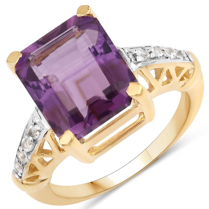 4.83 Carat Genuine Amethyst and White Topaz .925 Sterling Silver Ring Bids.com