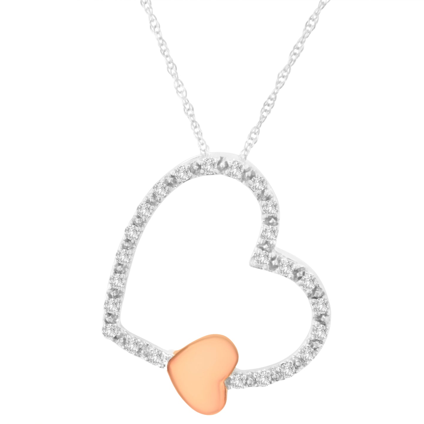 10KT Two Tone Gold 1/6 cttw Diamond Floating Heart Pendant Necklace (K-L, I1-I2) Bids.com