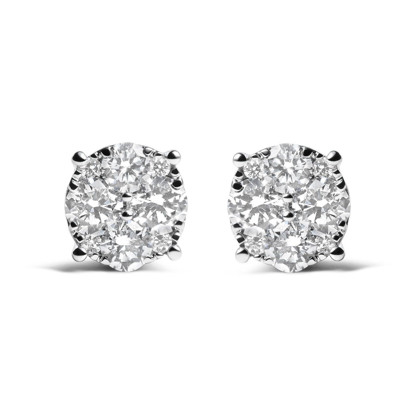 14K White Gold 2.00 Cttw Lab Grown Diamond Cluster Stud Earrings (G-H Color, VS1-VS2 Clarity) Bids.com
