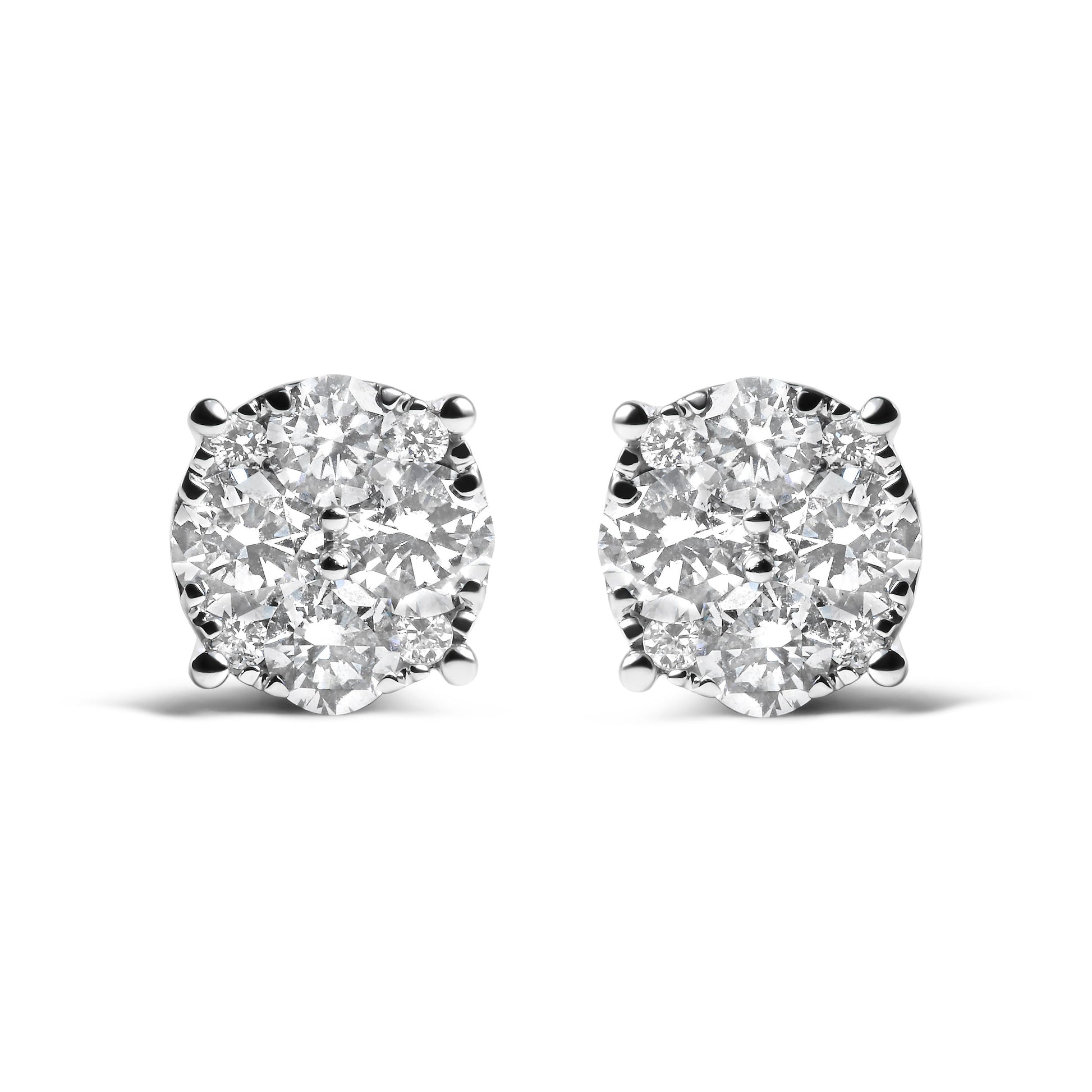 14K White Gold 2.00 Cttw Lab Grown Diamond Cluster Stud Earrings (G-H Color, VS1-VS2 Clarity) Bids.com