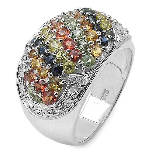 2.75 Carat Genuine Multi Sapphire .925 Sterling Silver Ring Bids.com