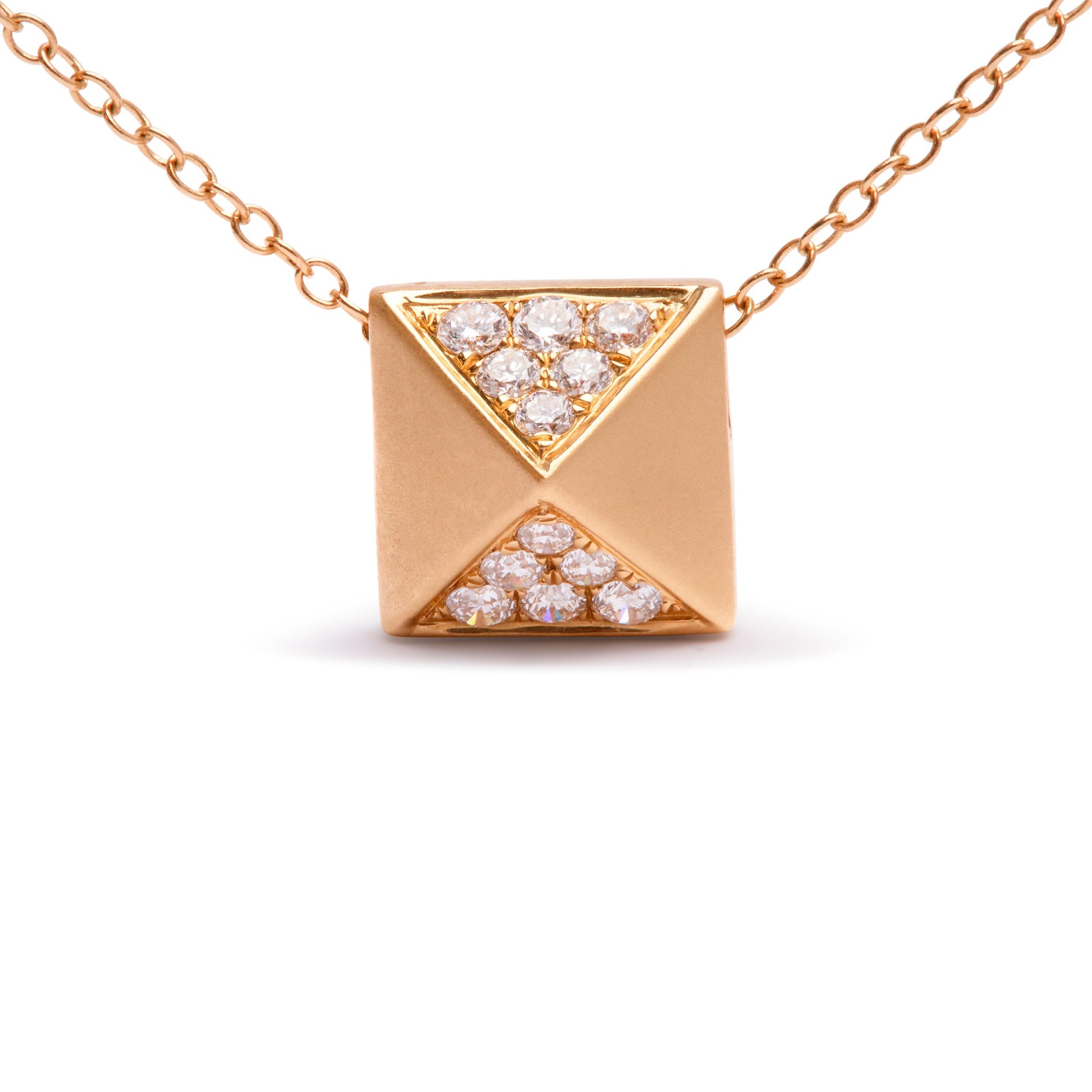 14K Yellow Gold 1/4 Cttw Diamond Matte Finished Pyramid Pendant Necklace (G-H Color, SI1-SI2 Clarity) - 18 Inches Bids.com