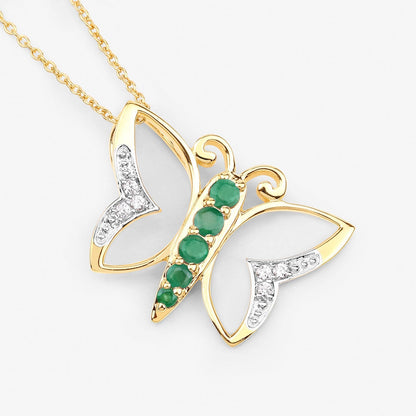 0.51 Carat Genuine Emerald and White Zircon .925 Sterling Silver Necklace Bids.com