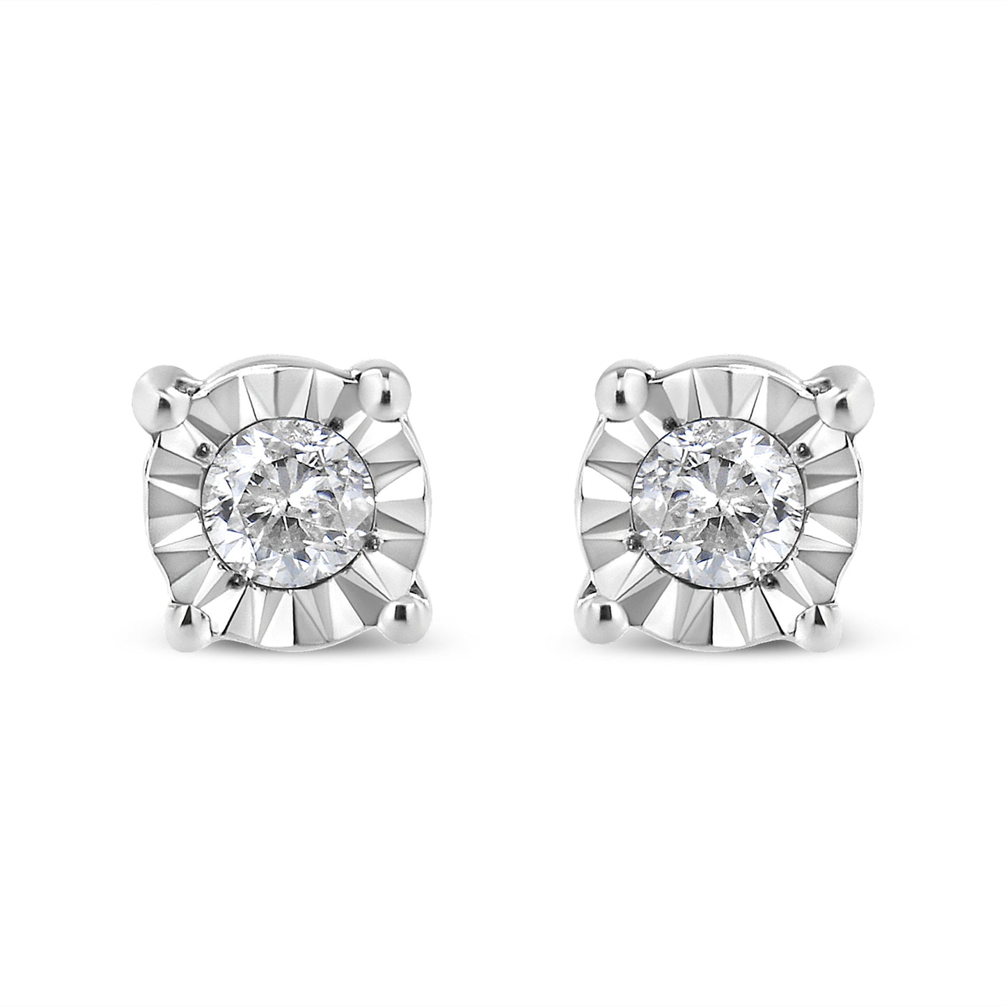 10K Yellow Gold Plated .925 Sterling Silver 1/10 Cttw Round Brilliant-Cut Diamond Miracle-Set Stud Earrings (J-K Color, I3 Clarity) Bids.com