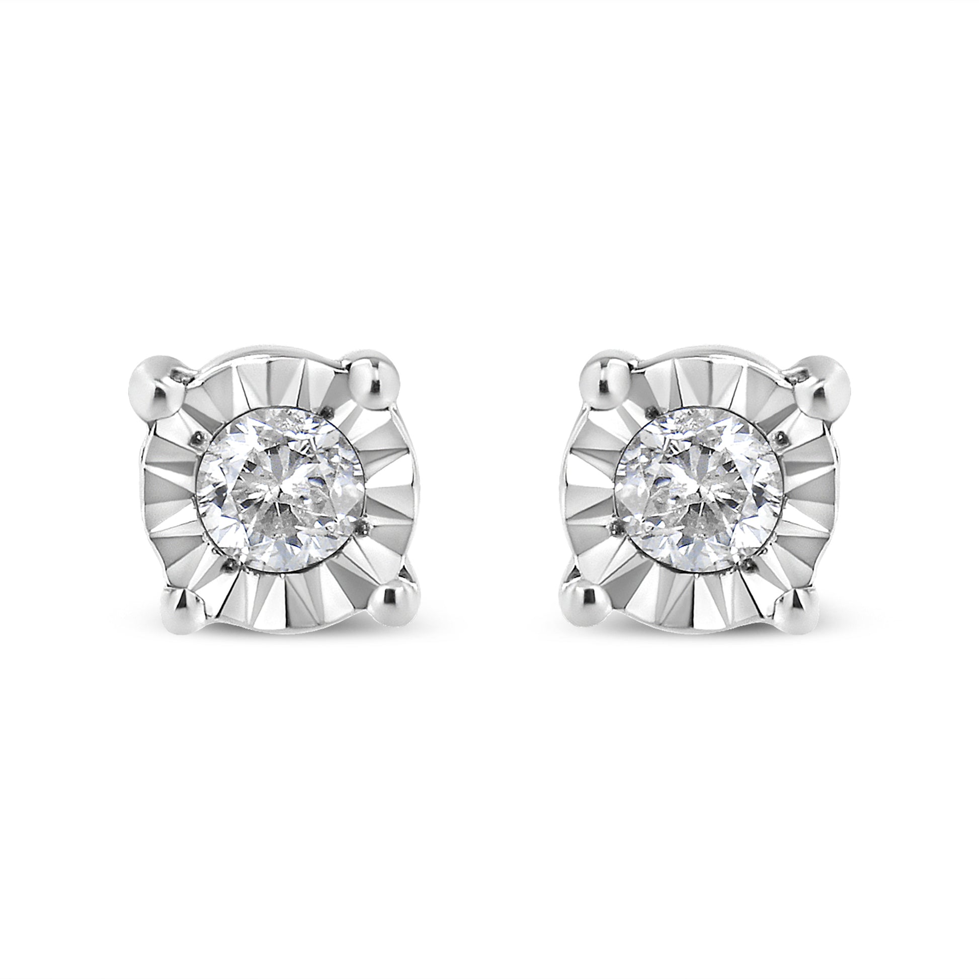 10K Yellow Gold Plated .925 Sterling Silver 1/10 Cttw Round Brilliant-Cut Diamond Miracle-Set Stud Earrings (J-K Color, I3 Clarity) Bids.com
