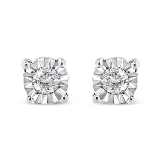 10K Yellow Gold Plated .925 Sterling Silver 1/10 Cttw Round Brilliant-Cut Diamond Miracle-Set Stud Earrings (J-K Color, I3 Clarity) Bids.com