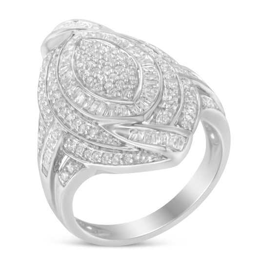 .925 Sterling Silver & 1-1/8 Cttw Diamond Marquise Shaped Cluster Triple Halo Knot Cocktail Fashion Ring (I-J Color, I2-I3 Clarity) - Size 6 Bids.com