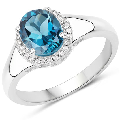2.13 Carat Genuine London Blue Topaz and White Topaz .925 Sterling Silver Ring Bids.com