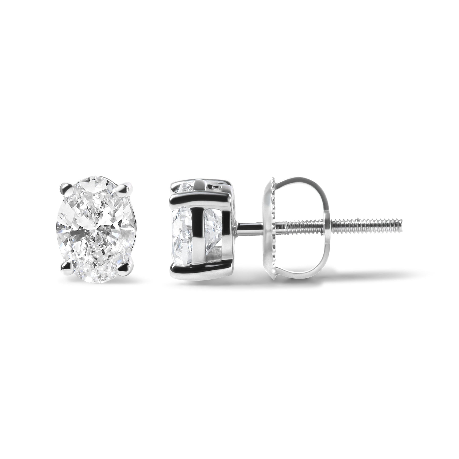 14K White Gold 2.0 Cttw Prong Set Lab Grown Oval Diamond Solitaire Stud Earring (F-G Color, VS1-VS2 Clarity) Bids.com
