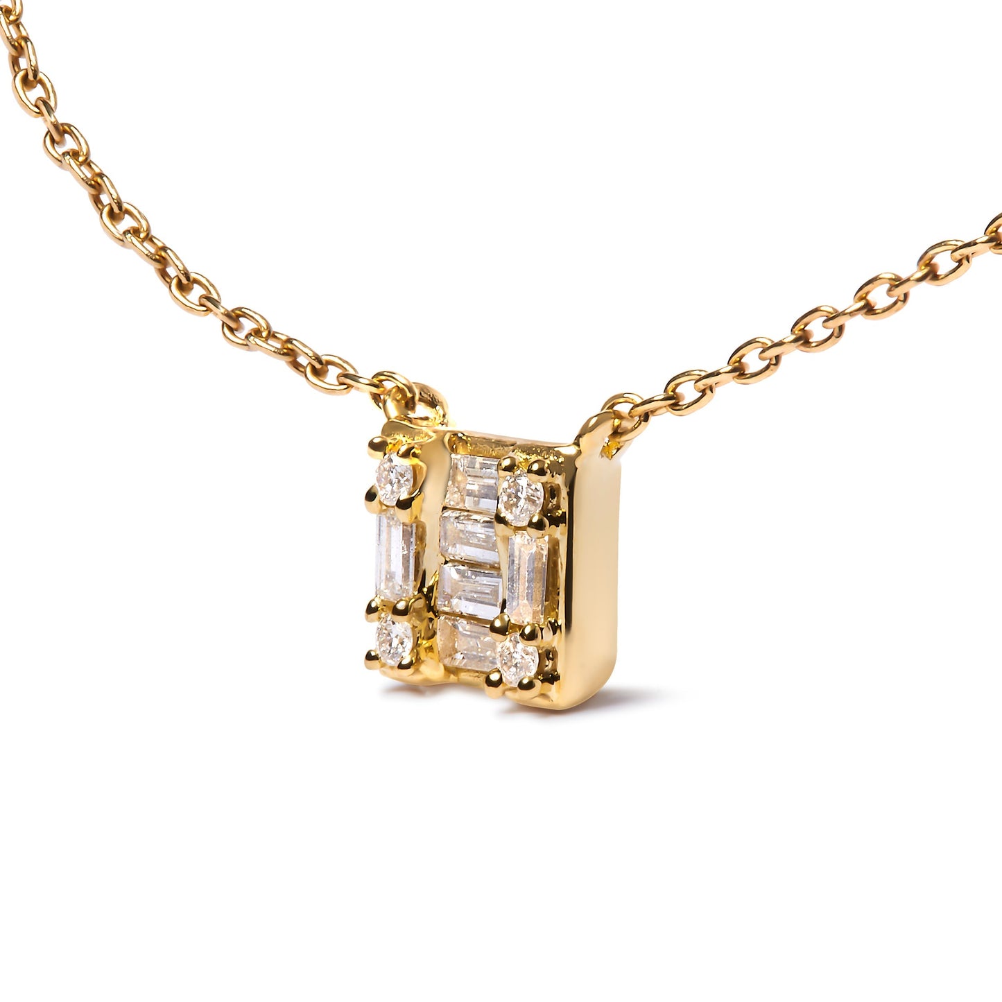 10K Yellow Gold 1/10 Cttw Round and Baguette Diamond Mosaic Composite Square 18" Inch Pendant Necklace (H-I Color, I1-I2 Clarity) Bids.com
