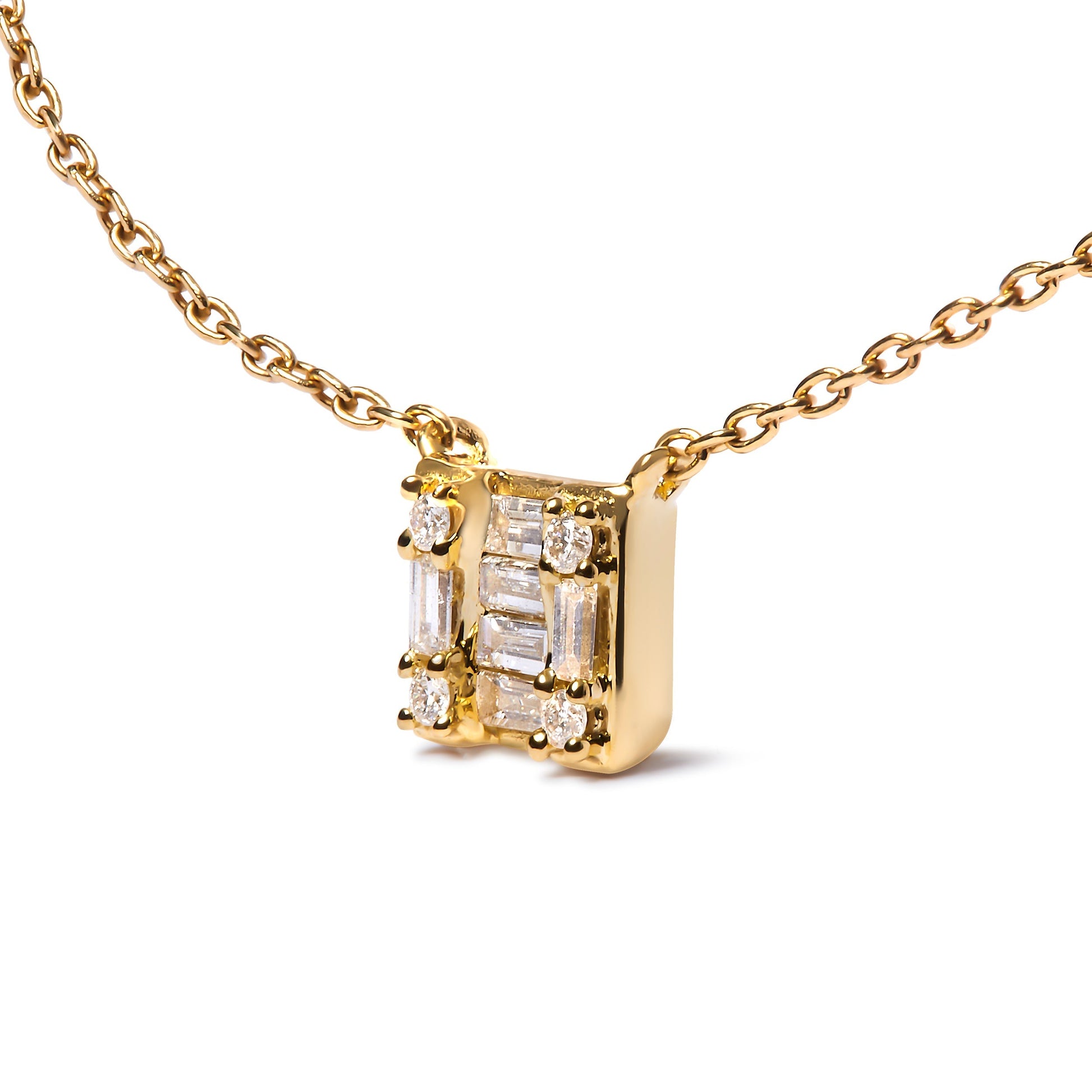 10K Yellow Gold 1/10 Cttw Round and Baguette Diamond Mosaic Composite Square 18" Inch Pendant Necklace (H-I Color, I1-I2 Clarity) Bids.com