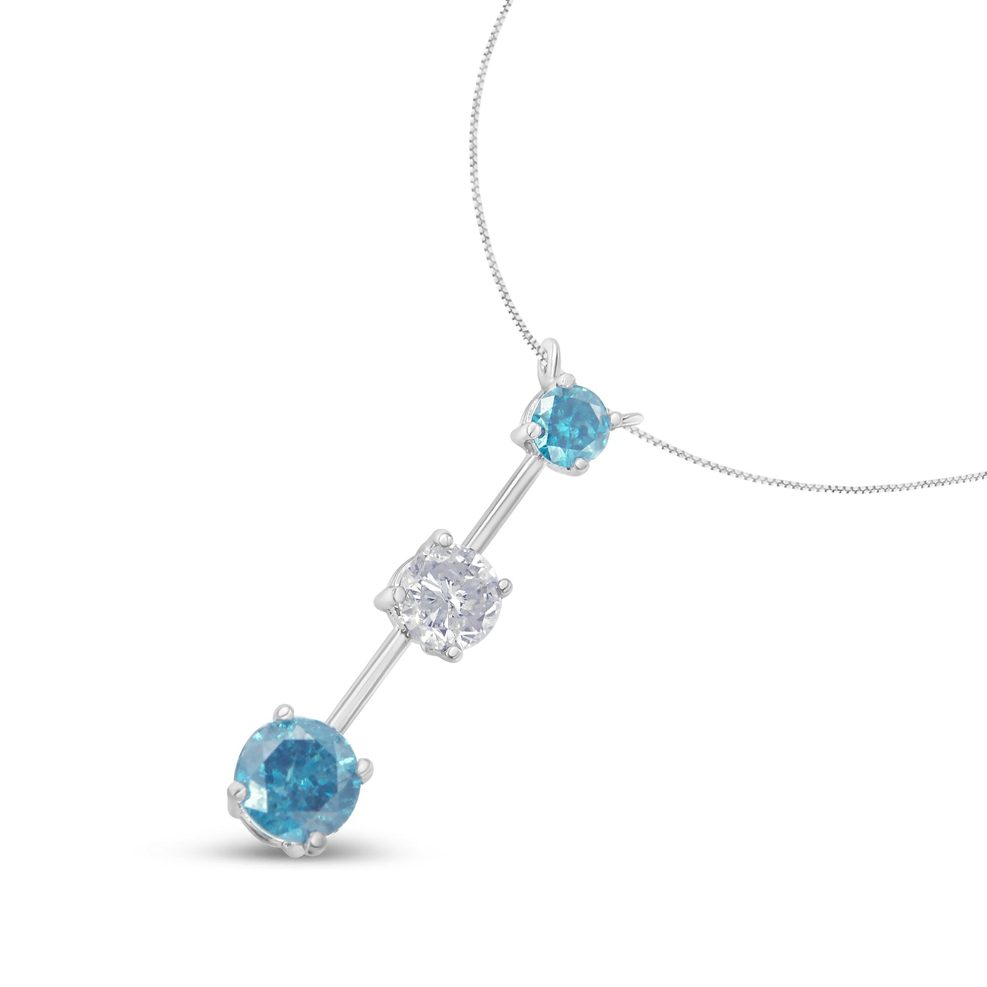 14K White Gold 1 1/2 cttw White and Treated Blue Diamond Pendant Necklace (H-I, I1-I2) Bids.com