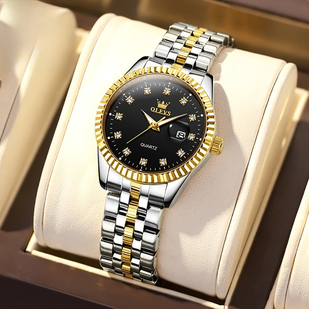 Women's Gold Stainless Steel Watch 33mm Luminous Date BandsCo Straps