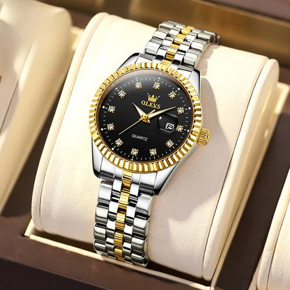 Women's Gold Stainless Steel Watch 33mm Luminous Date BandsCo Straps
