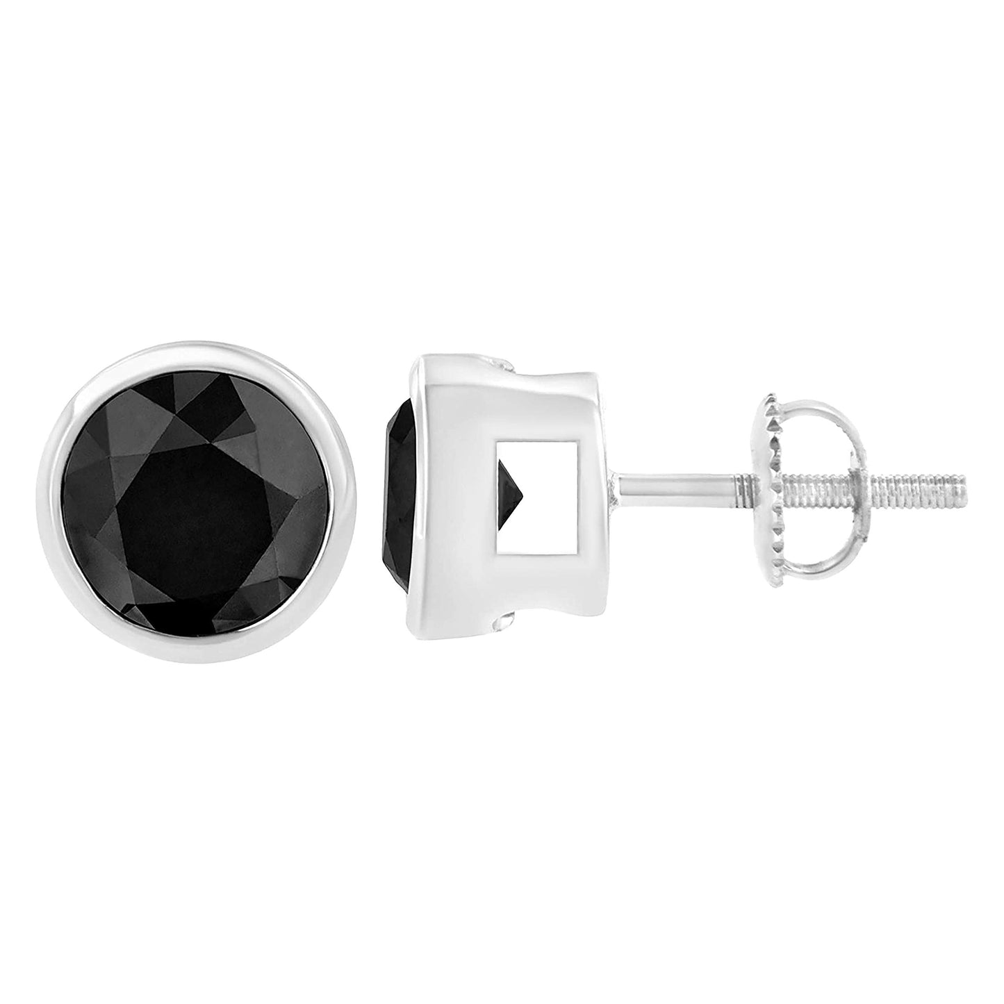 14K White Gold 1/2 Cttw Round Brilliant-Cut Black Diamond Bezel-Set Stud Earrings with Screw Backs (Fancy Color-Enhanced, I2-I3 Clarity) Bids.com