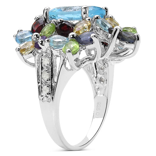 10.34 Carat Genuine Multi Stone .925 Sterling Silver Ring Bids.com