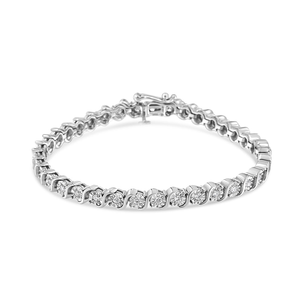 14K White Gold 1.00 Cttw Lab Grown Diamond Round Miracle Plate and "S" Link Tennis Bracelet (F-G Color, VS2-SI1 Clarity) Size 7" Bids.com