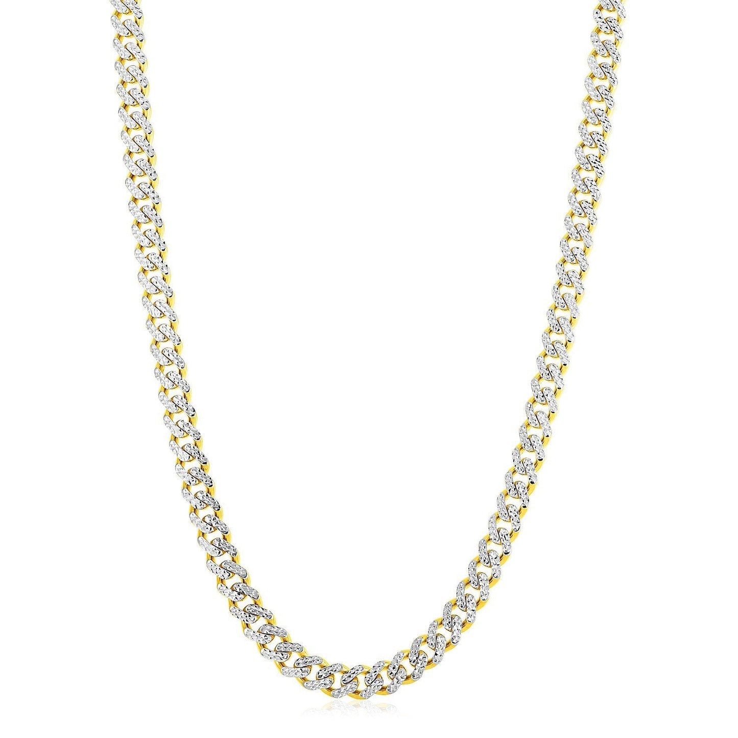 14k Yellow Gold White Pave High Polish Modern Lite Miami Cuban Chain (8.0mm) Bids.com