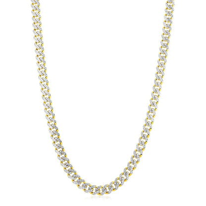 14k Yellow Gold White Pave High Polish Modern Lite Miami Cuban Chain (8.0mm) Bids.com