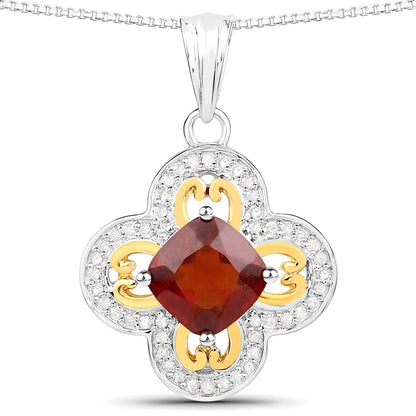 1.63 Carat Genuine Hessonite and White Diamond 18K Yellow Gold with .925 Sterling Silver Pendant Bids.com