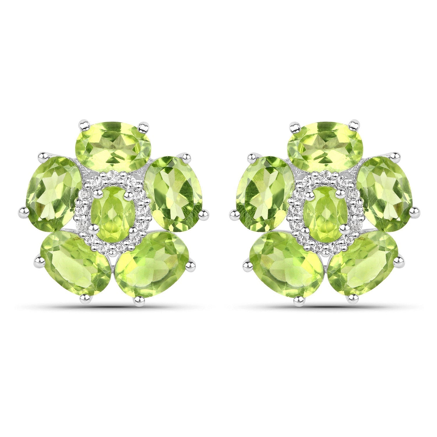 18K White Gold Plated 9.26 Carat Genuine Peridot and White Topaz .925 Sterling Silver Earrings Bids.com