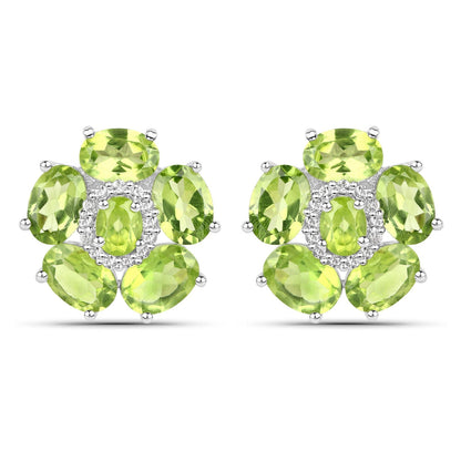 18K White Gold Plated 9.26 Carat Genuine Peridot and White Topaz .925 Sterling Silver Earrings Bids.com