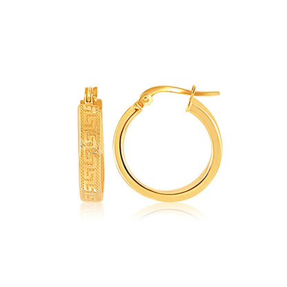 14k Yellow Gold Greek Key Small Hoop Earrings Bids.com