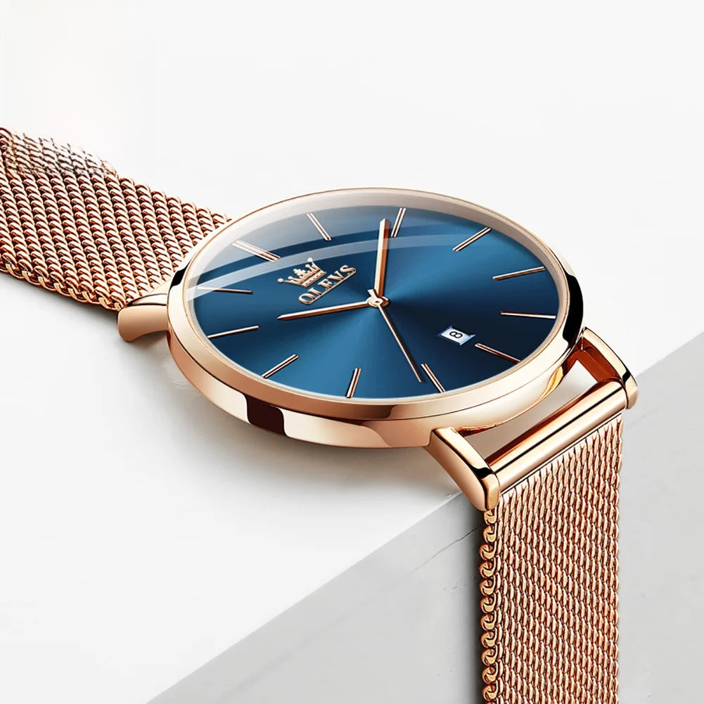 Women's Mesh Strap Watch Slim Quartz Date Luminous Steel BandsCo Straps