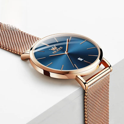 Women's Mesh Strap Watch Slim Quartz Date Luminous Steel BandsCo Straps