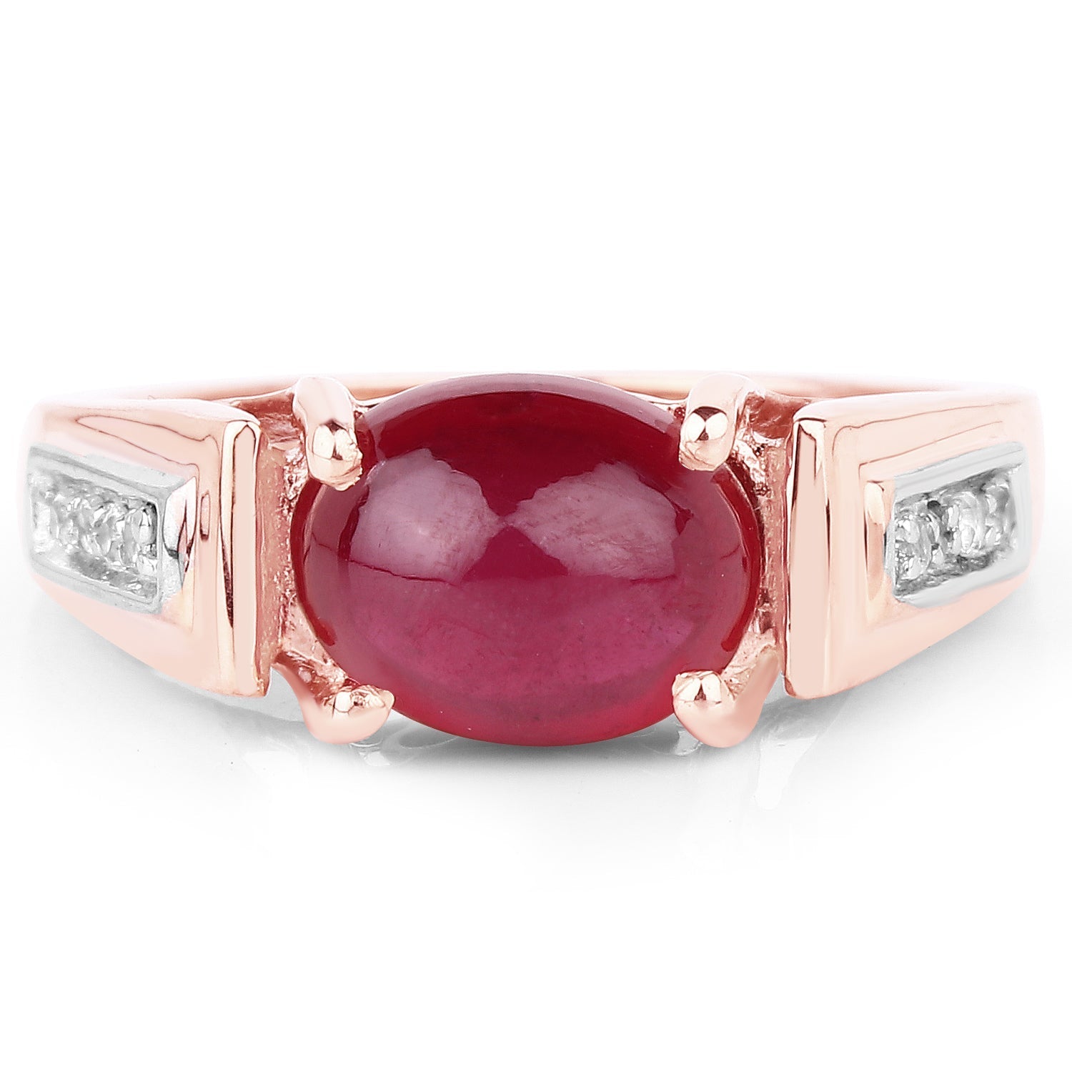 14K Rose Gold Plated 4.71 Carat Genuine Glass Filled Ruby and White Topaz .925 Sterling Silver Ring Bids.com