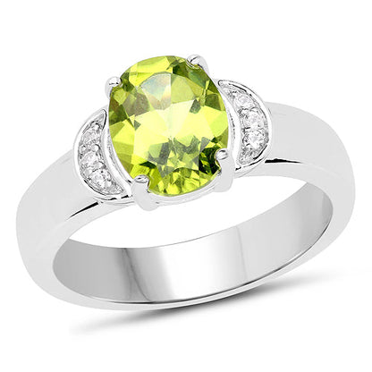 1.76 Carat Genuine Peridot and White Zircon .925 Sterling Silver Ring Bids.com