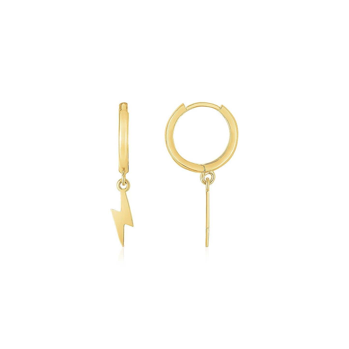 14K Yellow Gold Lighting Bolt Drop Hoop Earrings Bids.com