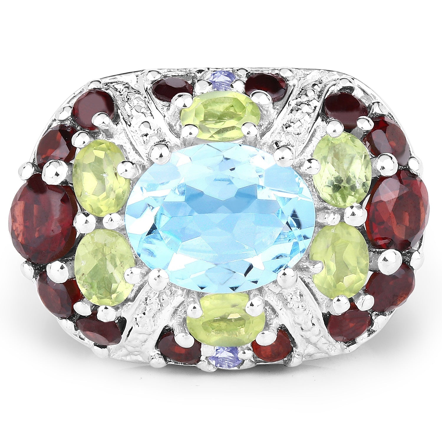 5.43 Carat Genuine Multi Stone .925 Sterling Silver Ring Bids.com