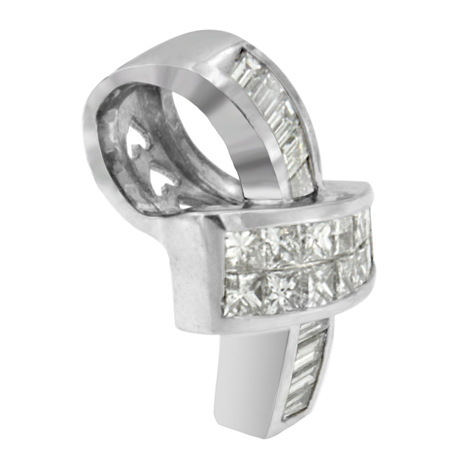 14K White Gold 2 cttw Princess and Baguette Cut Diamond Ribbon Pendant Necklace (H-I, SI-SI2) Bids.com