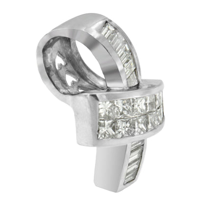 14K White Gold 2 cttw Princess and Baguette Cut Diamond Ribbon Pendant Necklace (H-I, SI-SI2) Bids.com